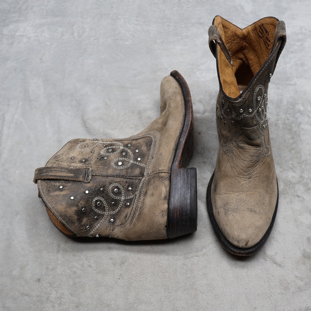 Miz Mooz Women 7 Western Boots Brown Cozumel Leather Studded Embroidered Pull On